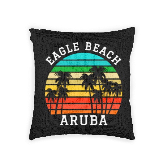 Eagle Beach Aruba Family Vacation Sunset Palm Woven Pillows