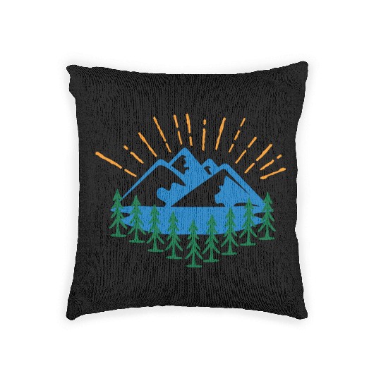 Blue Mountain And Forest Woven Pillows