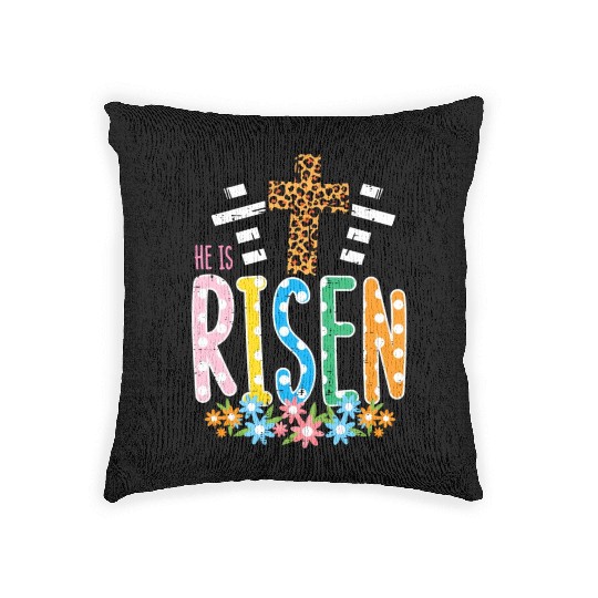 He Is Risen Leopard Cross Easter Jesus Religious Woven Pillows