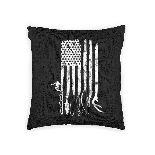 Hunting Fishing American Flag Patriotic Woven Pillows