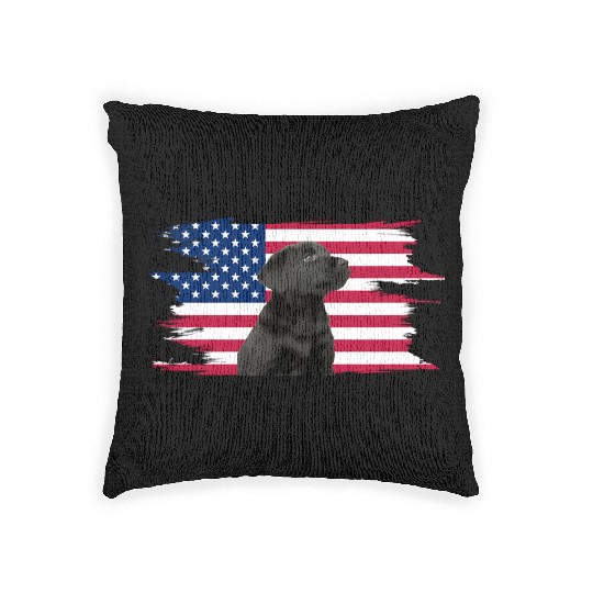 American Flag Dog Black Lab Puppy Woven Pillows