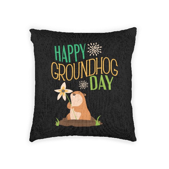 Groundhog Day 2021 Happy Ground Hog Woven Pillows