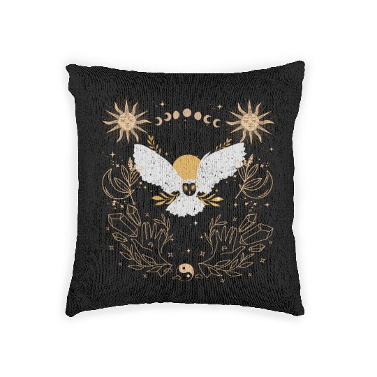 Dark Academia Tarot Card Sun Moon Crystals Owl Woven Pillows