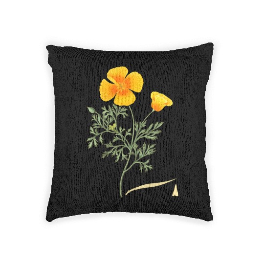Californian Poppy Botaal Illustration Flower Woven Pillows