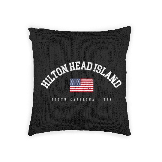 Hilton Head Island Sc American Flag Usa City Name Woven Pillows