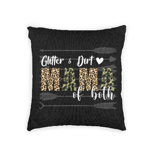 Glitter Dirt Mama Of Both With Leopard Camouflage Woven Pillows