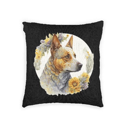Watercolor Australian Cattle Sunflower Dog Breed P Woven Pillows