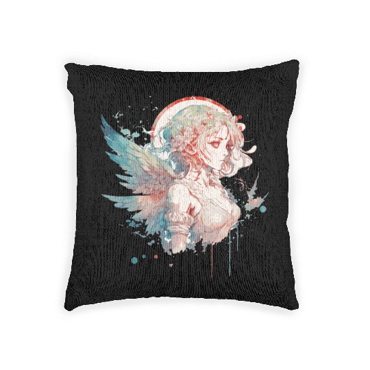 Anime Fairy Portrait Girl Fairycore Grunge Pastel Woven Pillows