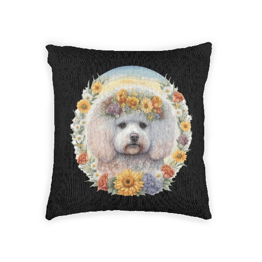 Cute Bichon Frise Sunflower Dog Breed Pet Puppy Woven Pillows