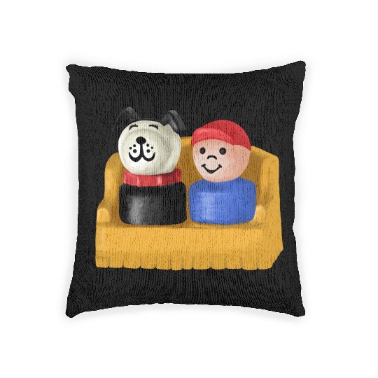 Little People Boy And His Dog Painting Woven Pillows