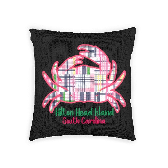 Hilton Head Island Preppy Plaid Crab Woven Pillows