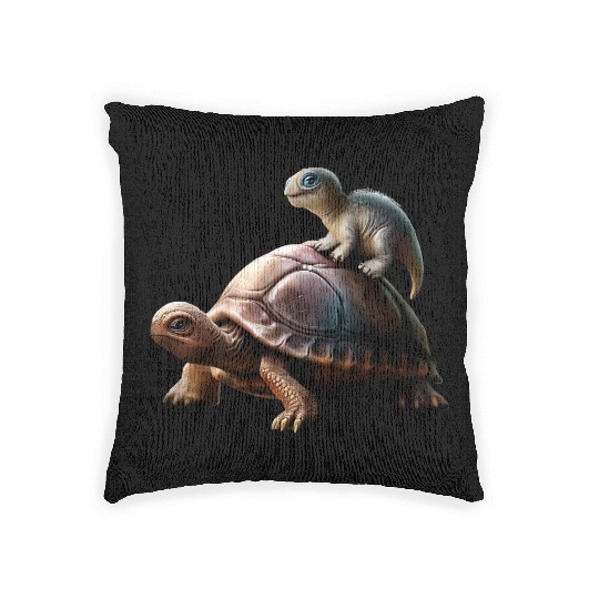 dinosaur on turtle Woven Pillows