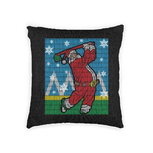 Santa Claus Playing Golf Golfer Ugly Woven Pillows
