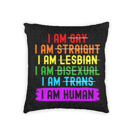LGBT Support I Am Human Rainbow Gay Ally Woven Pillows