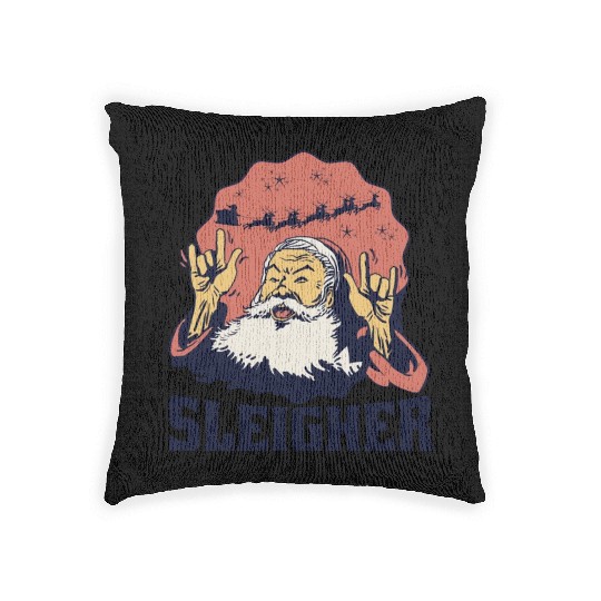 Heavy Metal Santa Sign Of The Horns Woven Pillows