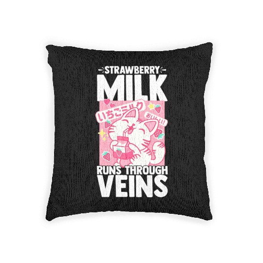 Strawberry Milk Shake Korean Vegan Japanese Drink Woven Pillows