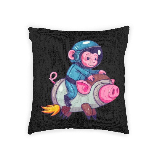Pig and Monkey as Astronauts Woven Pillows