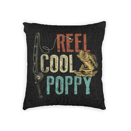 Reel Cool Poppy Fishing Grandpa Fathers Day Fisher Woven Pillows