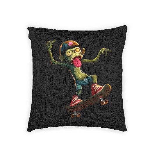 skateboarding zombie monkey Woven Pillows