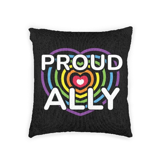 Proud Ally Rainbow Heart LGBTQIA Pride Month v02 Woven Pillows