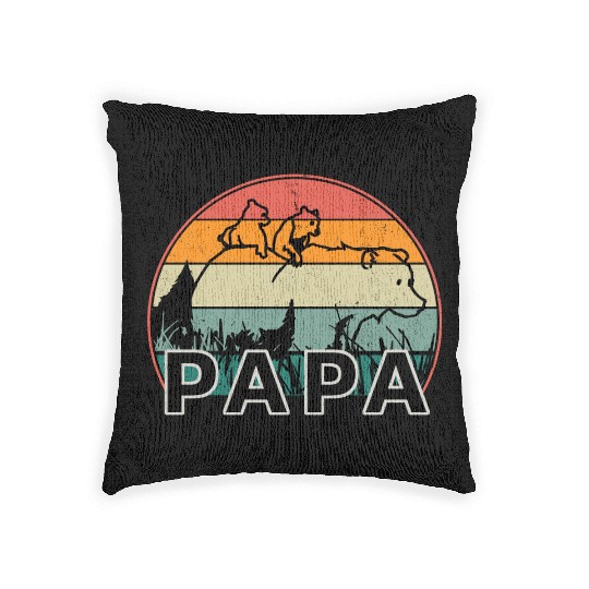 Papa Bear With Cubs Retro Grizzly Bear Forest Tree Woven Pillows