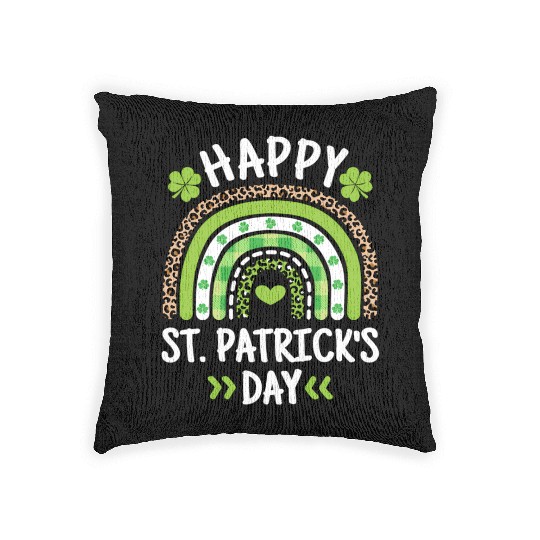 Happy St Patric Day Leopard Print Rainbow Woven Pillows