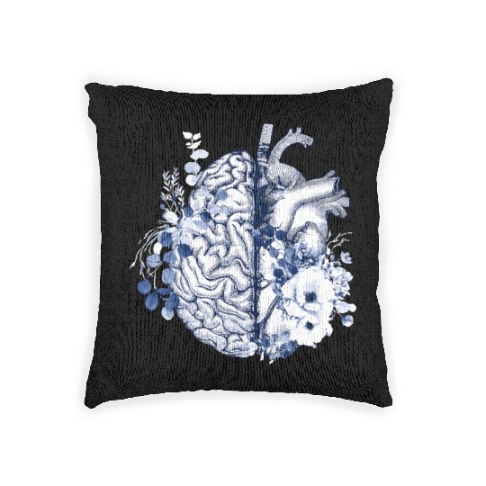 Balance Head And Heart Anatomy Blue Flowers Woven Pillows