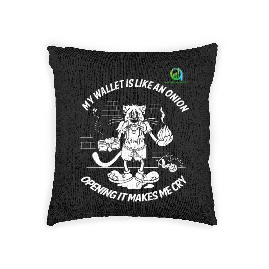 Financial Humor Woven Pillows: Crying Onion Wallet - White