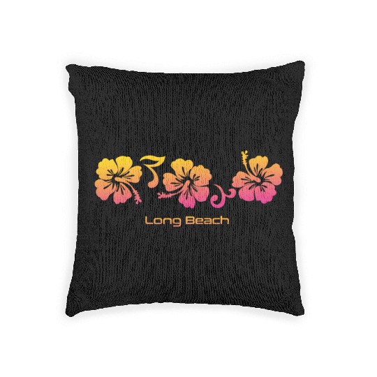 Long Beach California Hibiscus Souvenir Vacation Woven Pillows