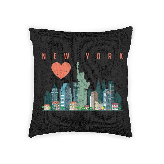 New York City Nyc Skyline Heart Distressed Style Woven Pillows