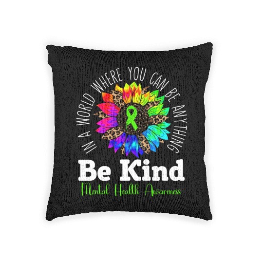 Be Kind Green Ribbon Sunflower Mental Health Woven Pillows
