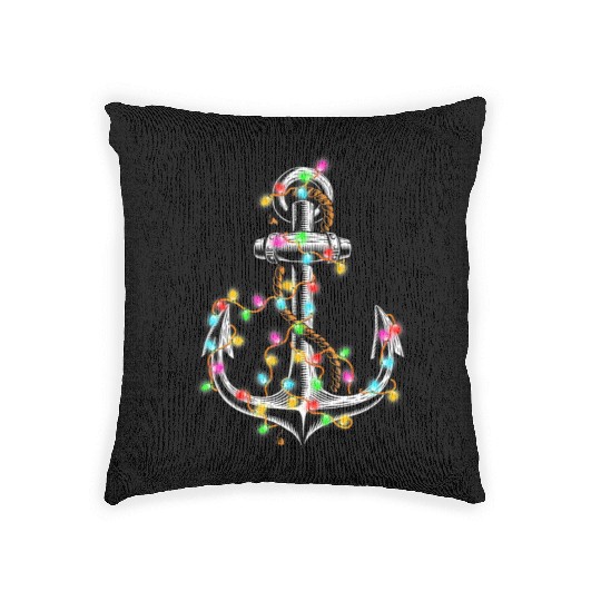Boating Christmas Lights Anchor Santa Sailing Woven Pillows