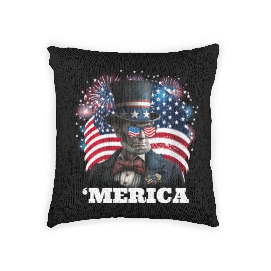 Merica Lincoln Independence Day Party 4th July Woven Pillows