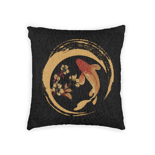 Koi Fish Japanese Koi Carp Cherry Blossom Sakura Woven Pillows