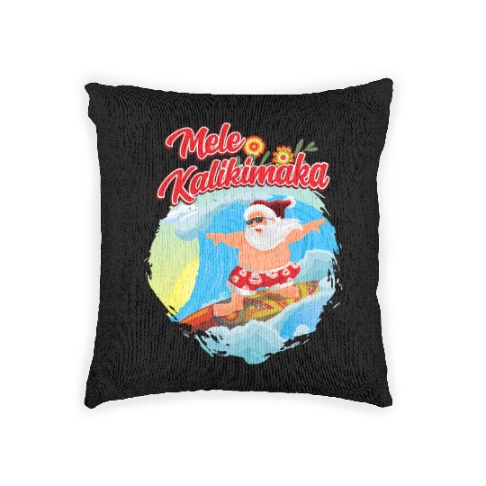 In July Santa Surfing Mele Kalikimaka Woven Pillows