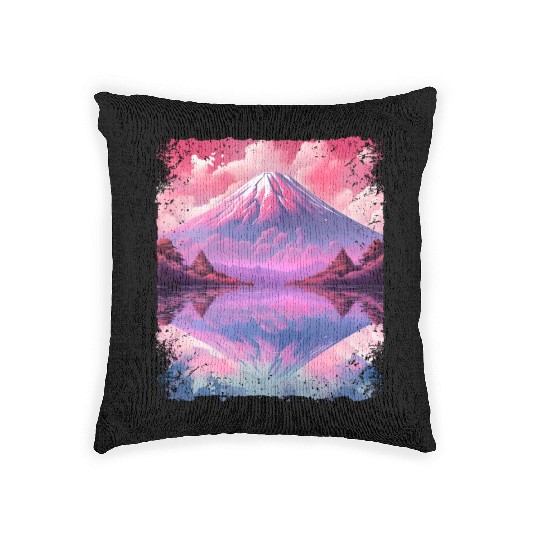 Aesthetic Vaporwave Volcano Japan Sight Mount Fuji Woven Pillows