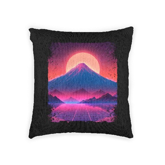 Aesthetic Vaporwave Japan Sight Mount Fuji Volcano Woven Pillows