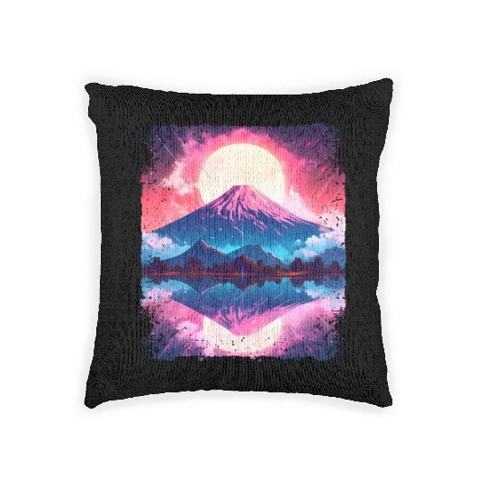 Mount Fuji Vaporwave Aesthetic Japan Sight Volcano Woven Pillows