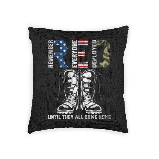 Remember Everyone Deployed Us Flag Camouflage Red Woven Pillows