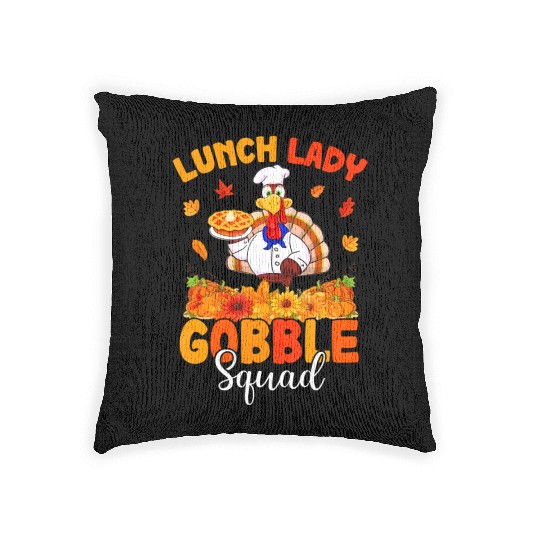 Funny Lunch Lady Autumn Turkey Gobble Happy Woven Pillows
