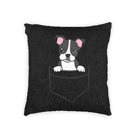 Boston Terrier In The Pocket Pocket Boston Terrier Woven Pillows