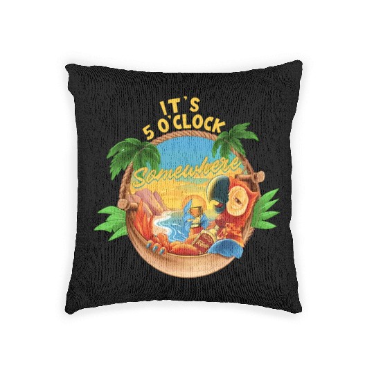 It Is 5 O'Clock Somewhere Parrot Drinking Summer Woven Pillows