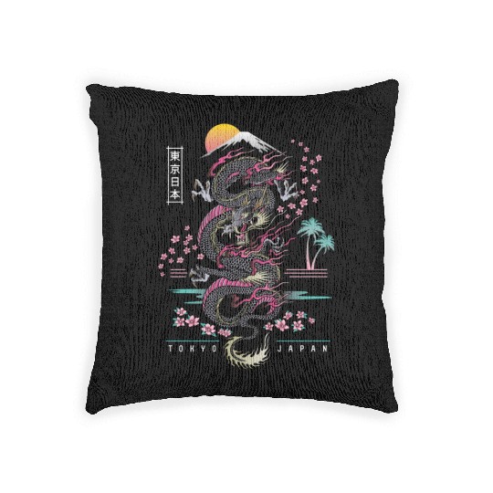 Japanese Tokyo Dragon Asian Inred Retro 80Â€™S Woven Pillows