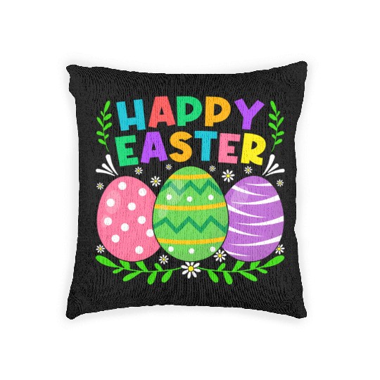 Happy Easter Day Bunny Eggs Easter Woven Pillows
