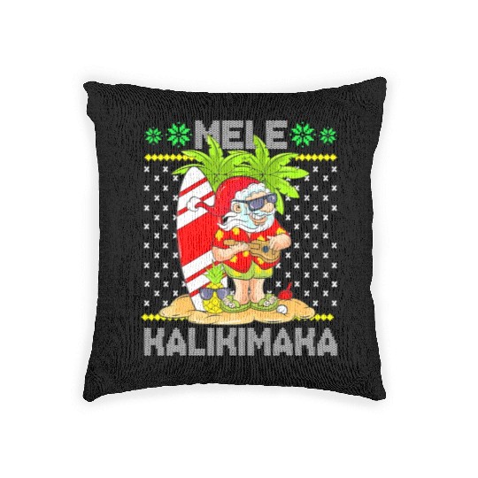 Mele Kalikimaka Santa Claus Surfer Guitar Woven Pillows