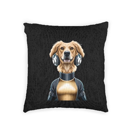 Barktastic Beats-DJ Golden Retriever and Funny Art Woven Pillows