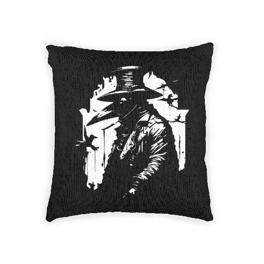black and white doctor plague horror style Woven Pillows