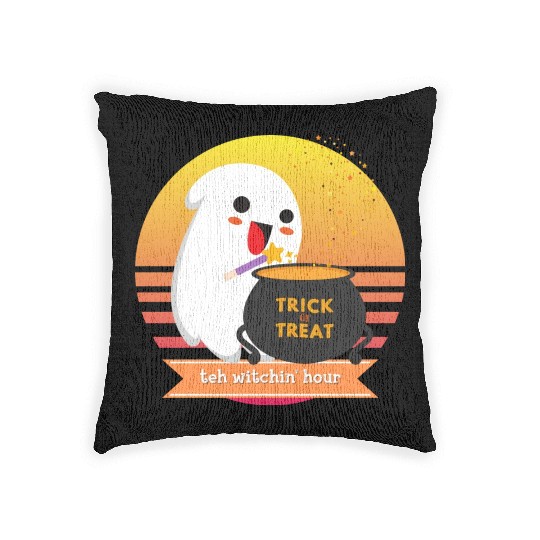 Halloween Cute Ghost Witching Hour Trick Or Treat Woven Pillows