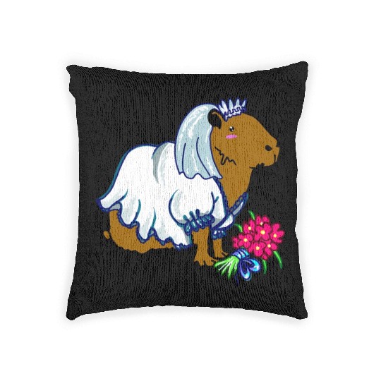 Capybara Bride In A Wedding Dress Illustration Woven Pillows