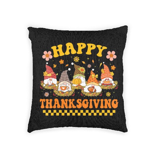 Groovy Cute Gnome Pumpkin Autumn Fall Happy Woven Pillows